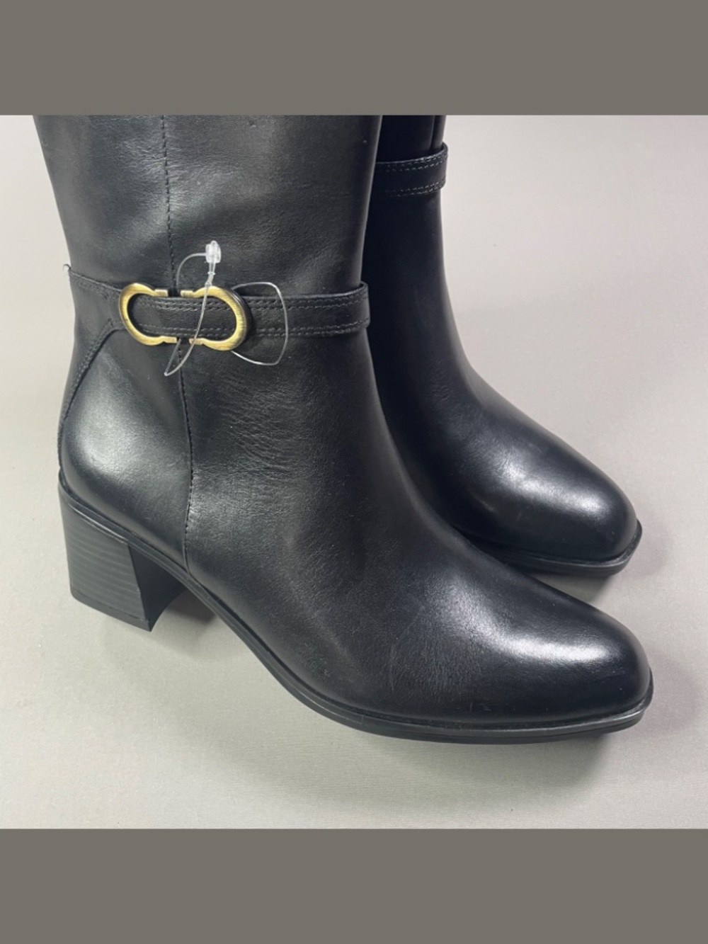 NEW Naturalizer Shoes Womens 8 black leather sterling knee boots heels moto - Picture 3 of 13